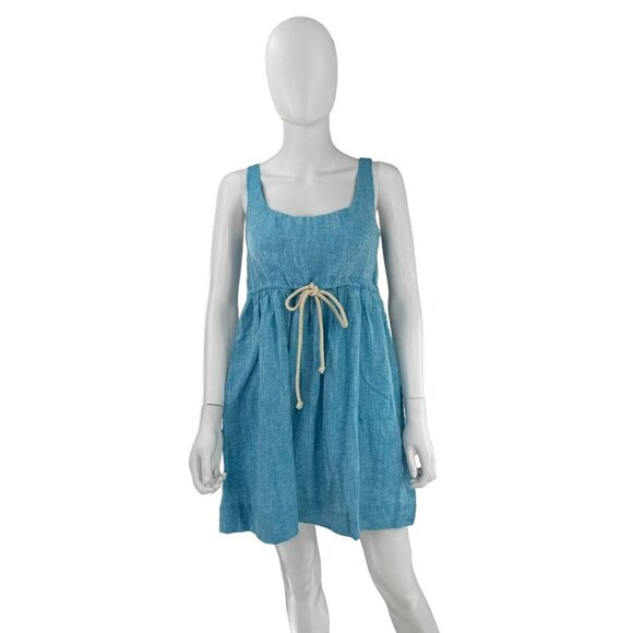 Pomander Place NEW Aqua Blue Sabella Linen Casual Mini Dress Size XS